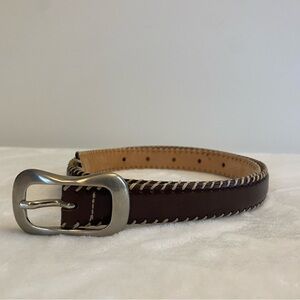 Harold Powell Brown Leather Italian Belt Whip Stitch Edge Detail- Small